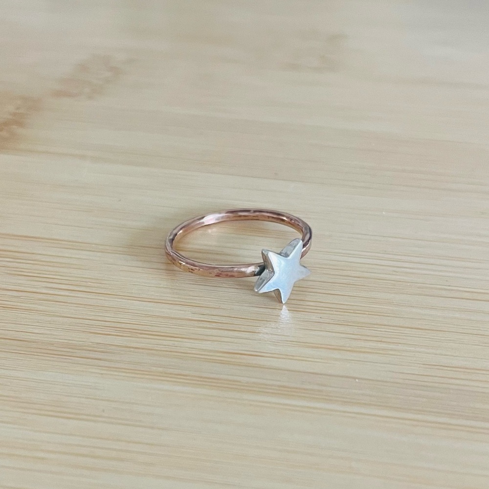 Rose Gold Band with Silver Star Ring